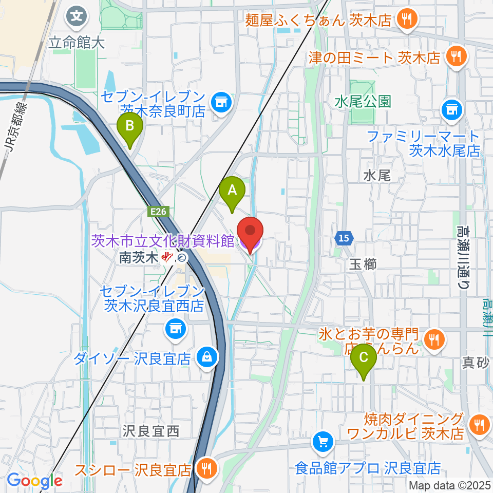 茨木市立文化財資料館周辺のホテル一覧地図