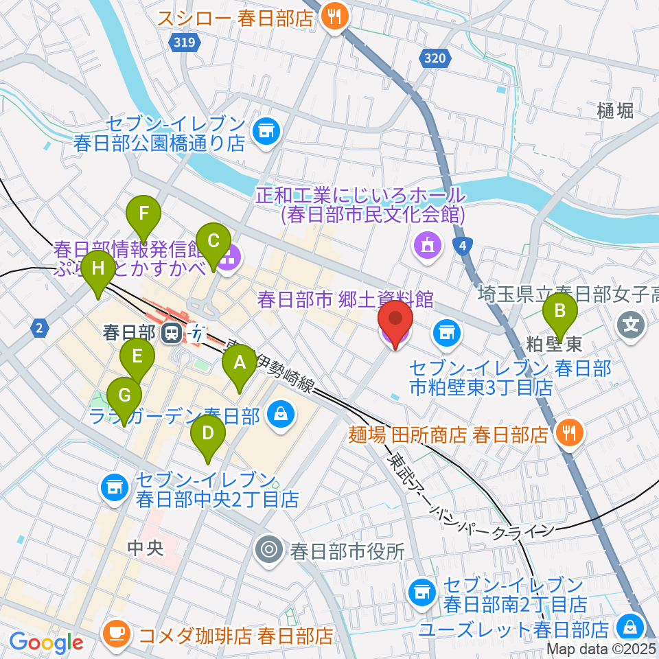 春日部市郷土資料館周辺のホテル一覧地図