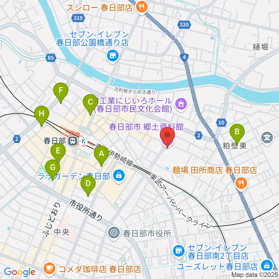 春日部市郷土資料館周辺のホテル一覧地図