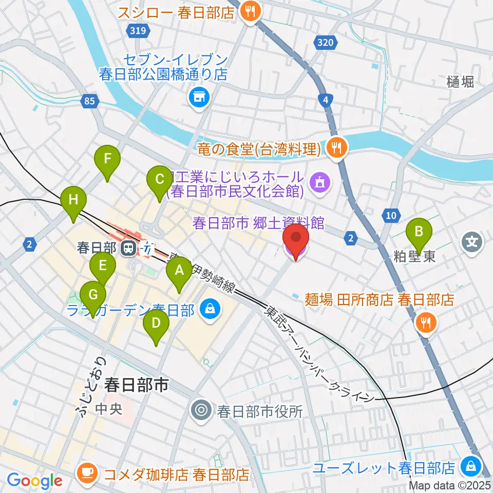 春日部市郷土資料館周辺のホテル一覧地図