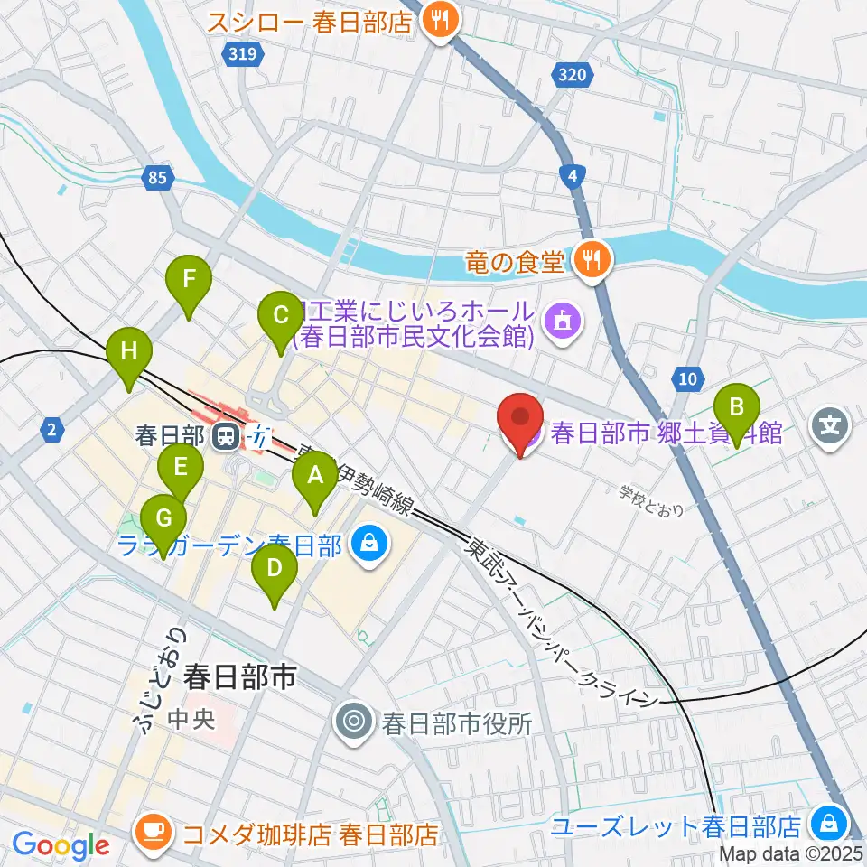 春日部市郷土資料館周辺のホテル一覧地図