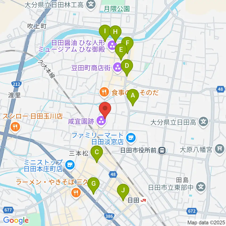咸宜園教育研究センター周辺のホテル一覧地図
