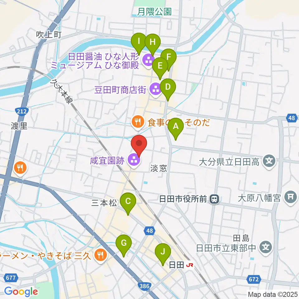 咸宜園教育研究センター周辺のホテル一覧地図