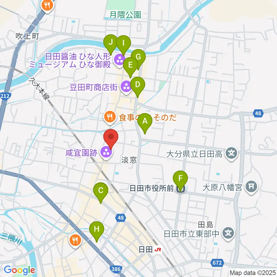 咸宜園教育研究センター周辺のホテル一覧地図