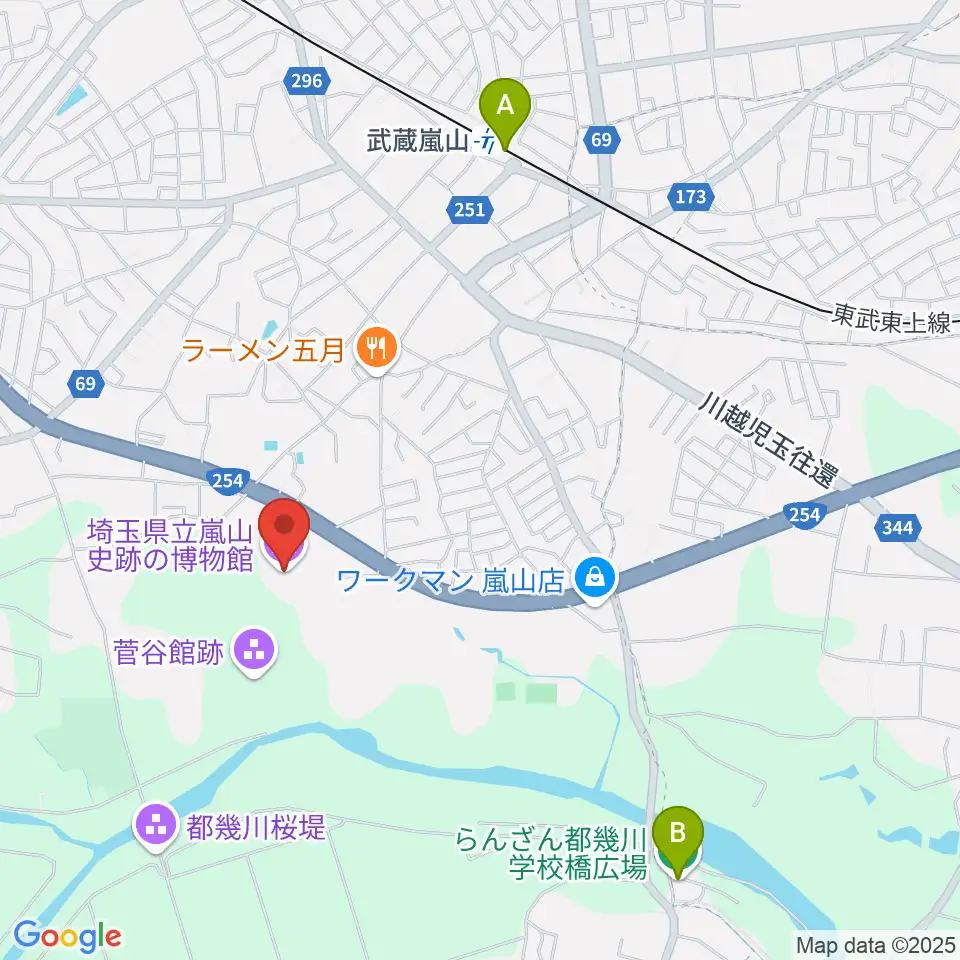 埼玉県立嵐山史跡の博物館周辺のホテル一覧地図