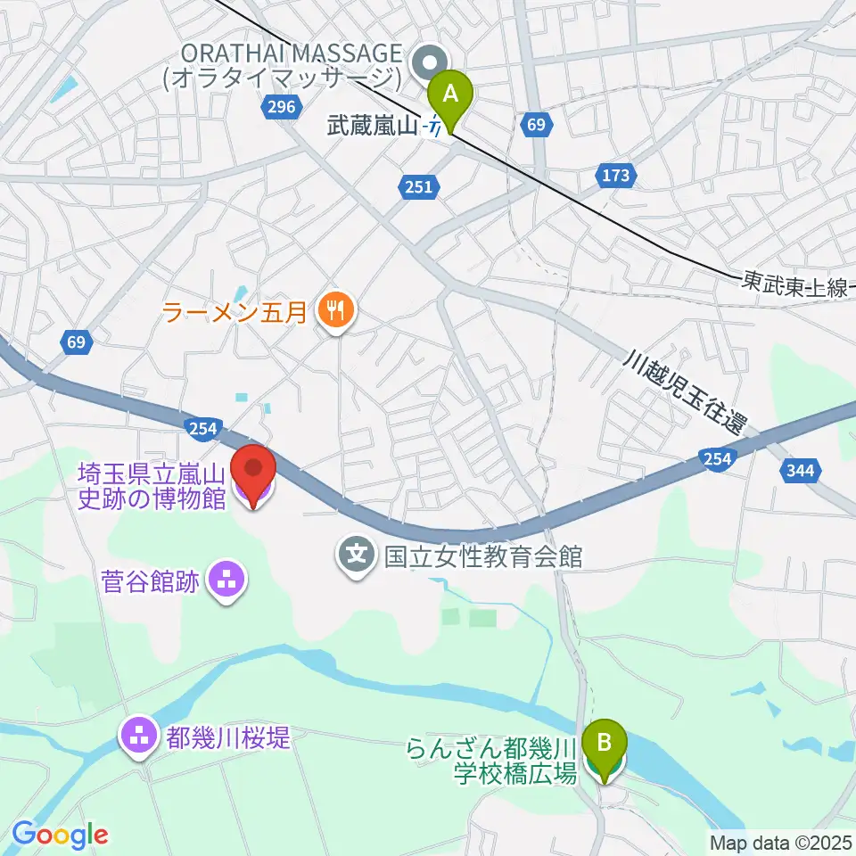 埼玉県立嵐山史跡の博物館周辺のホテル一覧地図