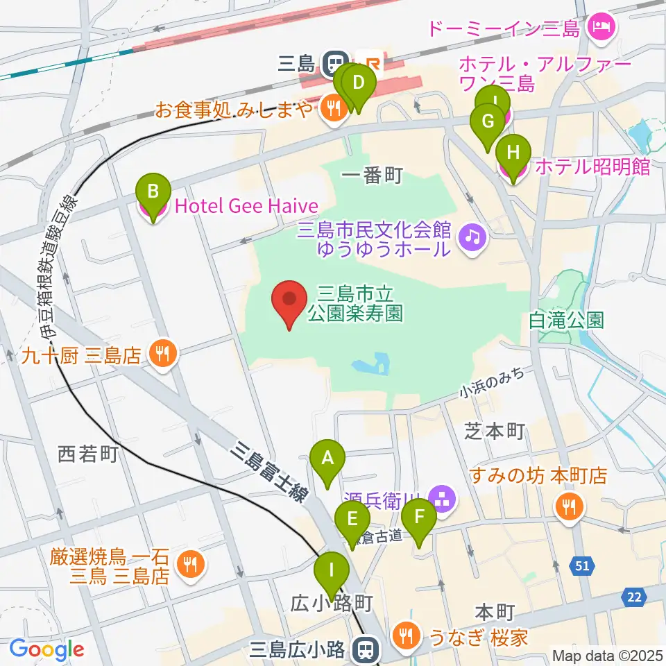 三島市郷土資料館周辺のホテル一覧地図
