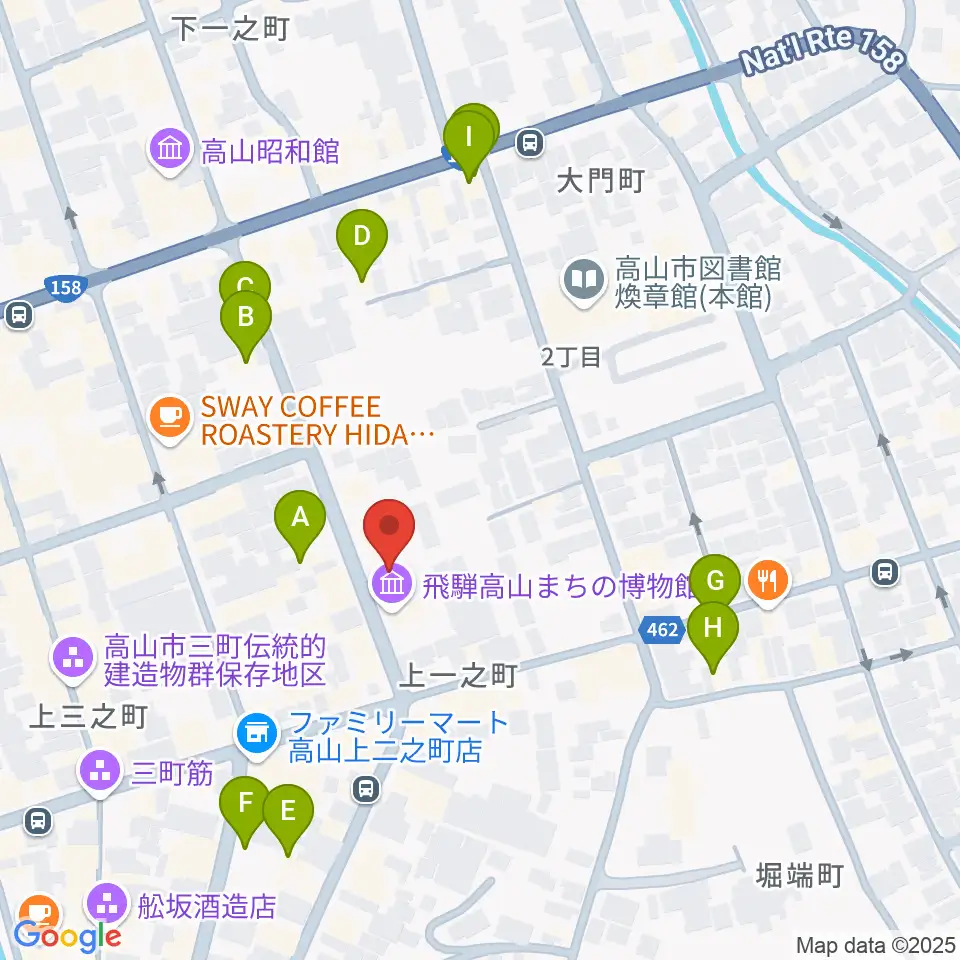 飛騨高山まちの博物館周辺のホテル一覧地図