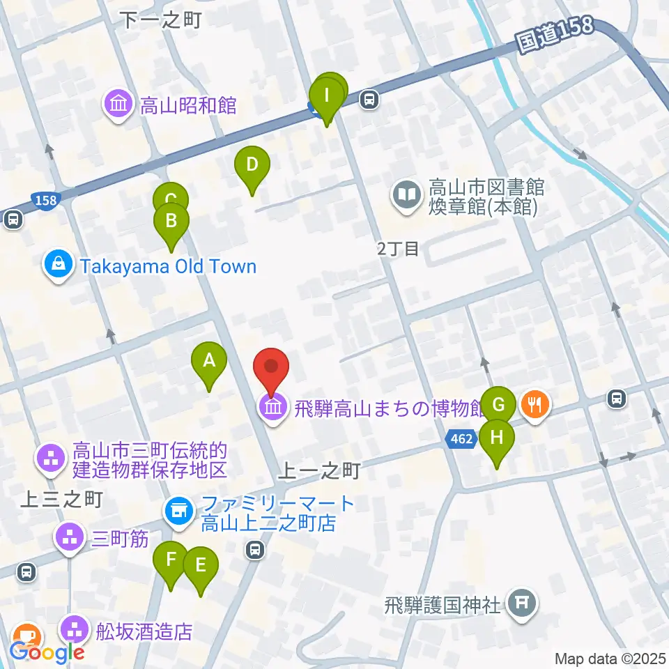 飛騨高山まちの博物館周辺のホテル一覧地図