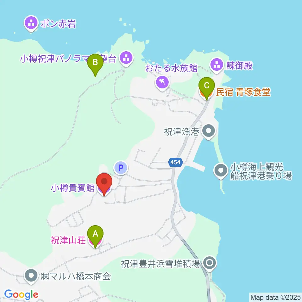 旧青山別邸・小樽貴賓館周辺のホテル一覧地図