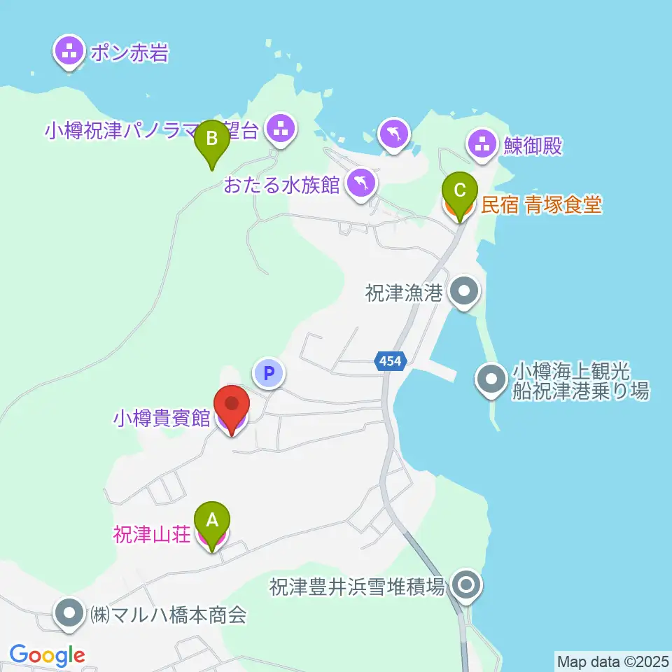旧青山別邸・小樽貴賓館周辺のホテル一覧地図