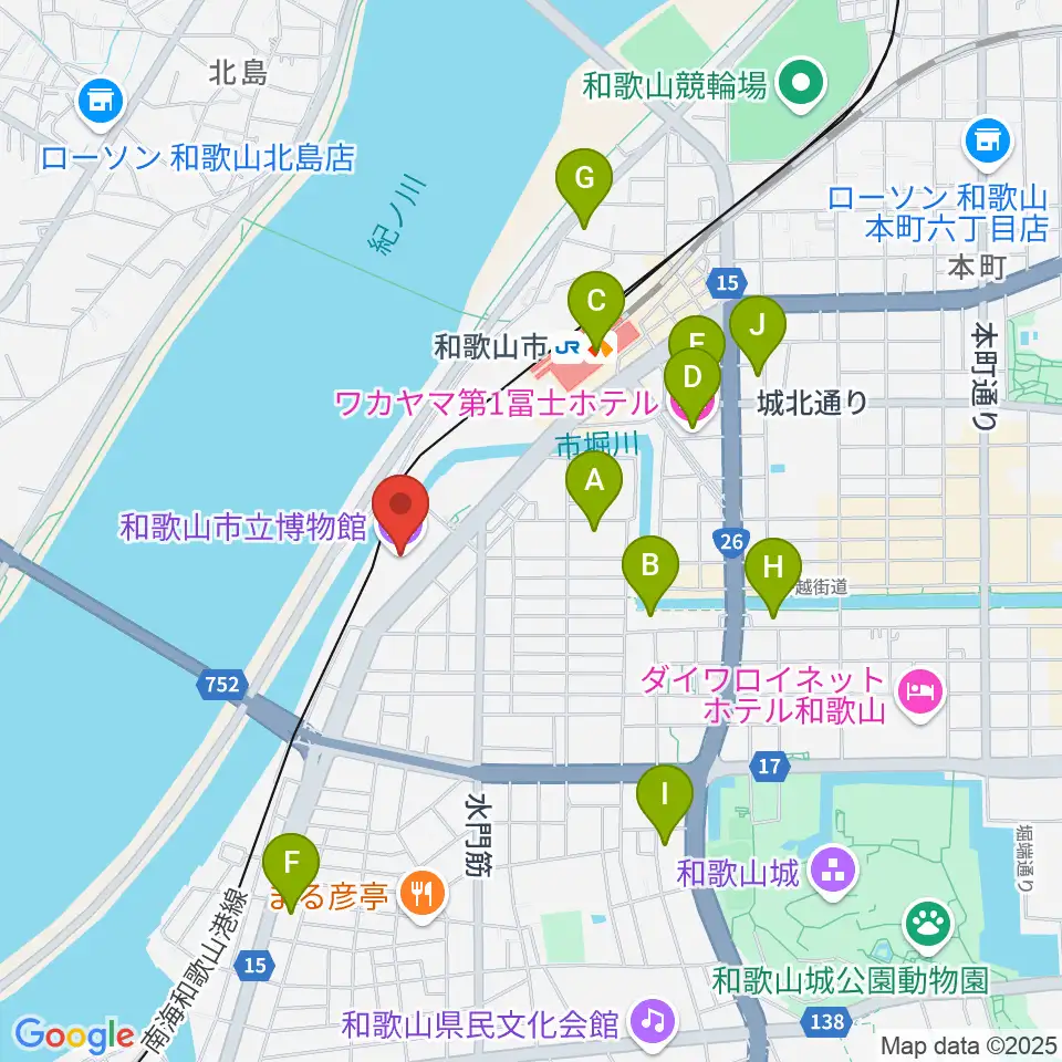 和歌山市立博物館周辺のホテル一覧地図