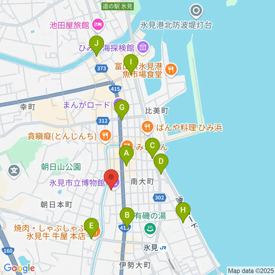 氷見市立博物館周辺のホテル一覧地図