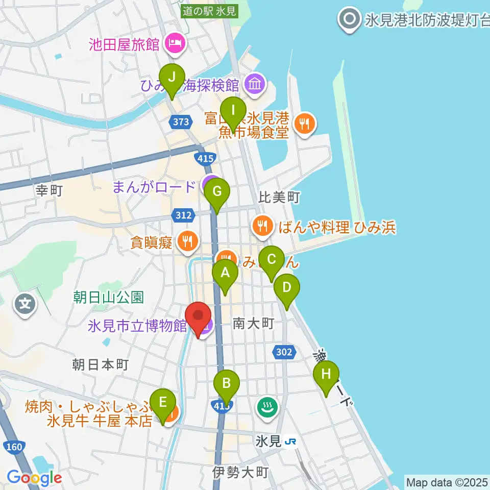 氷見市立博物館周辺のホテル一覧地図
