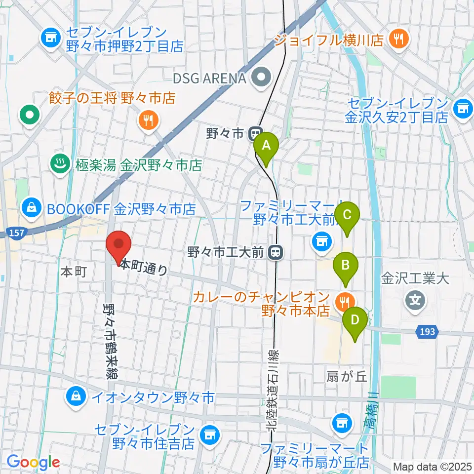 野々市市郷土資料館NONO周辺のホテル一覧地図