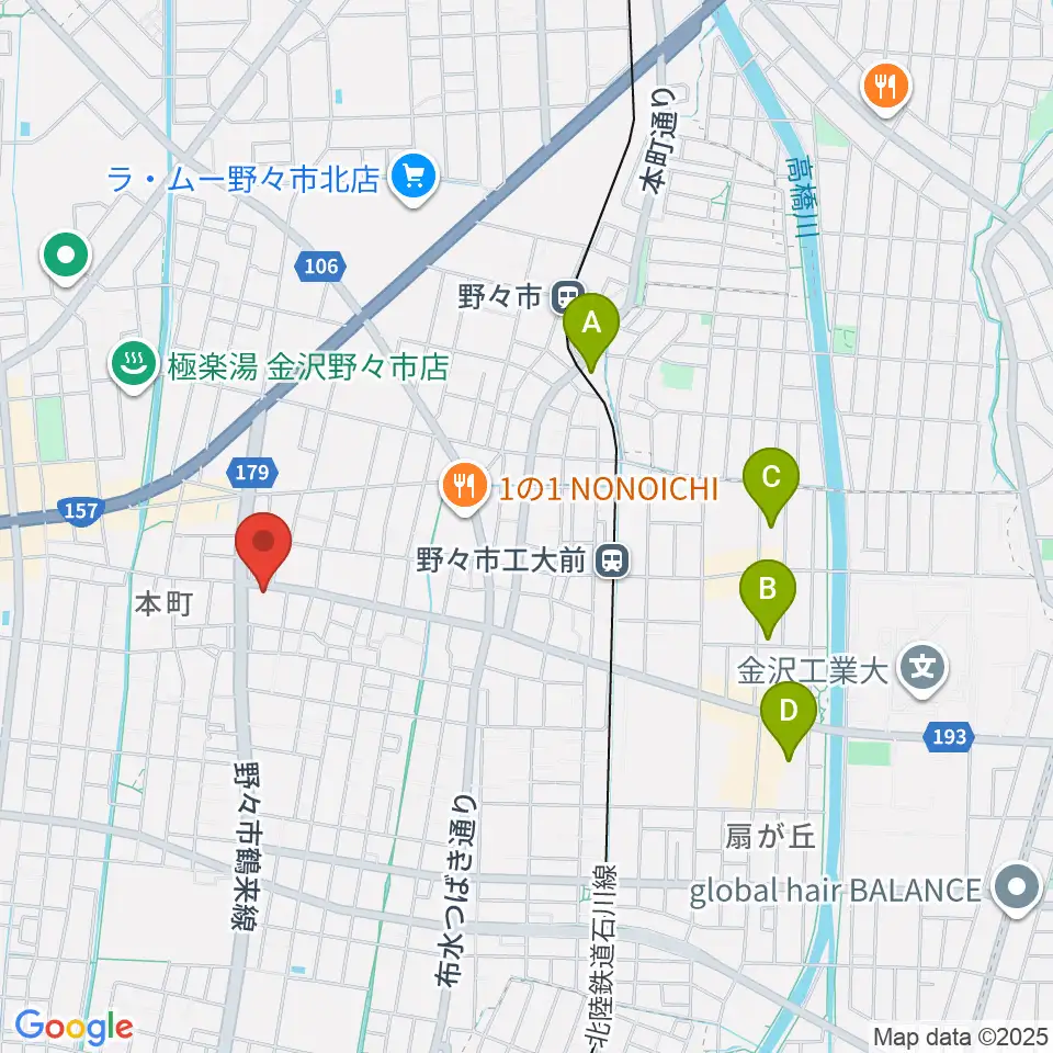 野々市市郷土資料館NONO周辺のホテル一覧地図