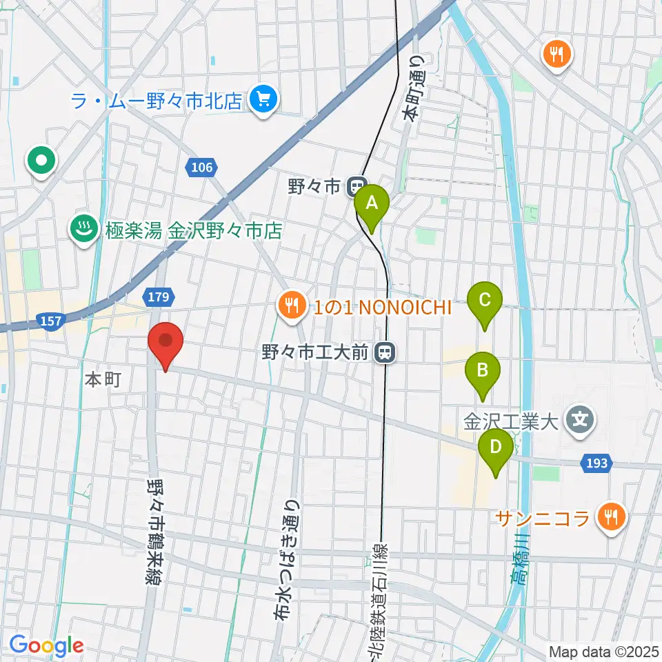 野々市市郷土資料館NONO周辺のホテル一覧地図