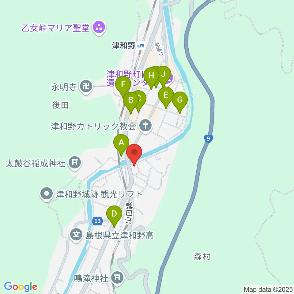 津和野町郷土館周辺のホテル一覧地図