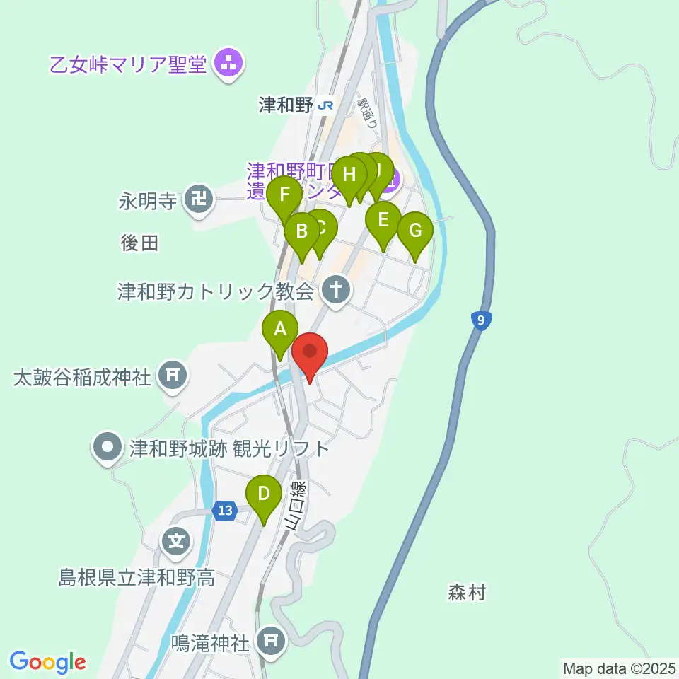 津和野町郷土館周辺のホテル一覧地図