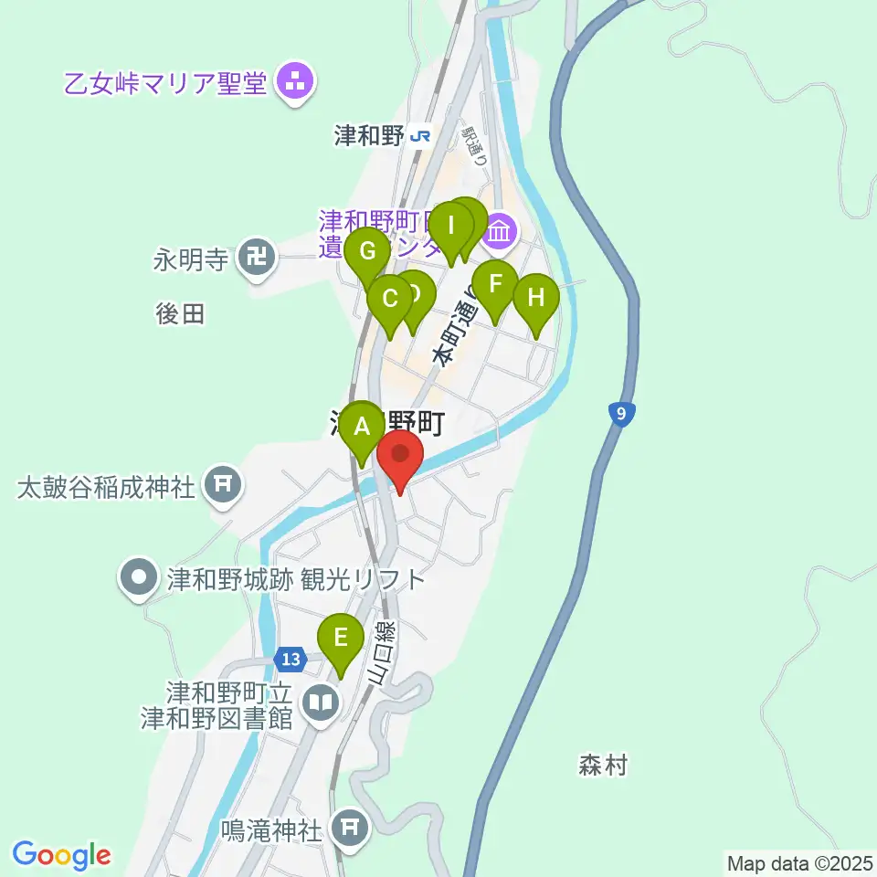津和野町郷土館周辺のホテル一覧地図