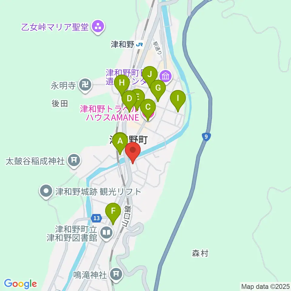 津和野町郷土館周辺のホテル一覧地図