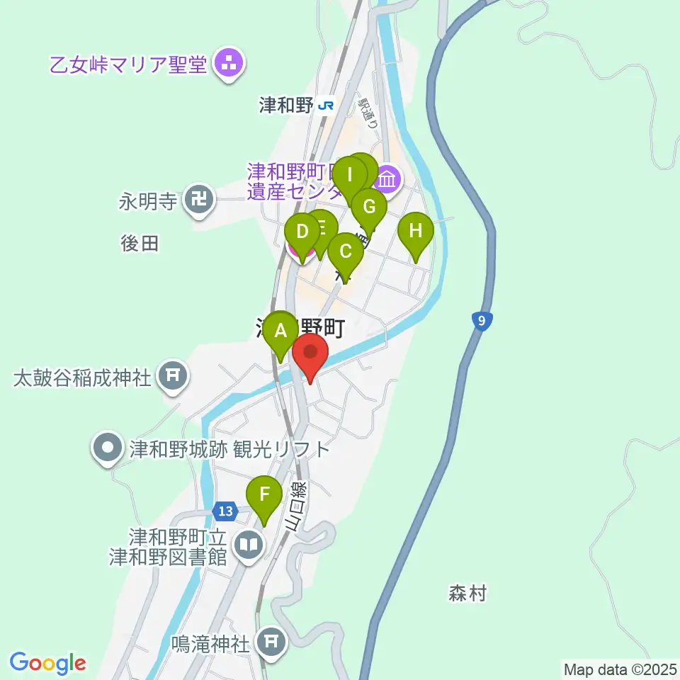 津和野町郷土館周辺のホテル一覧地図