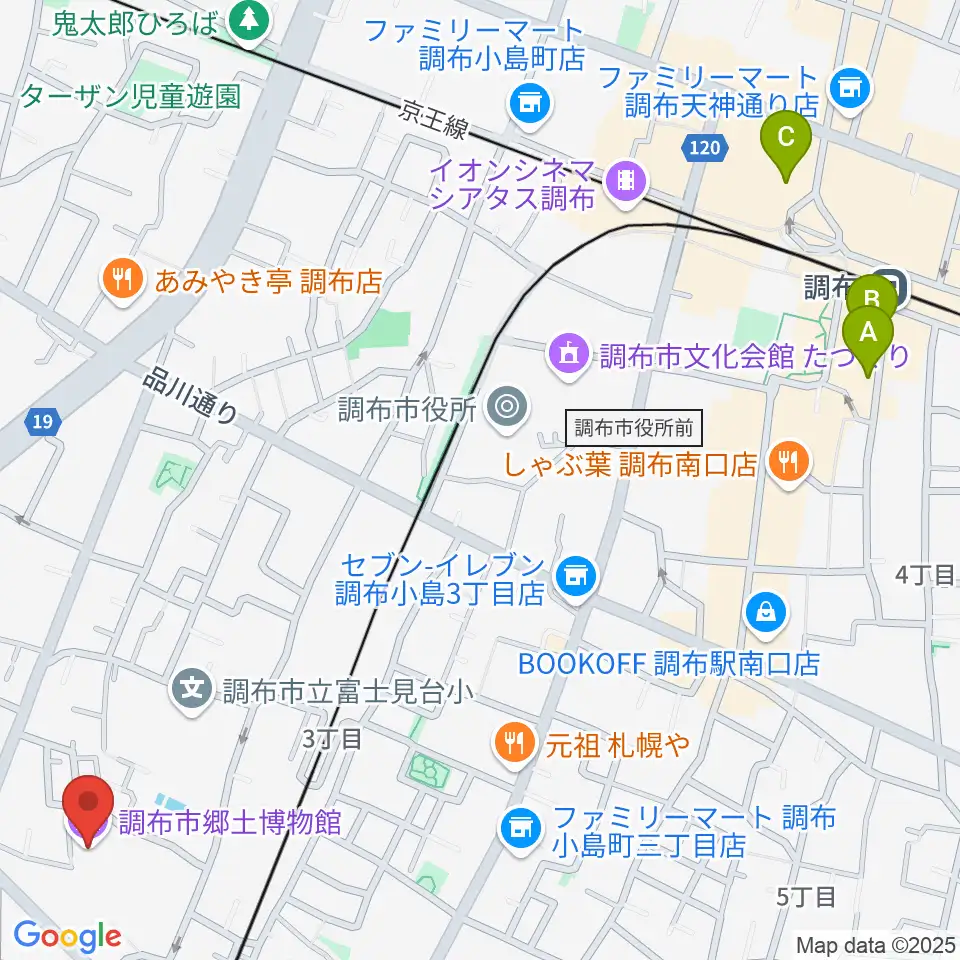 調布市郷土博物館周辺のホテル一覧地図