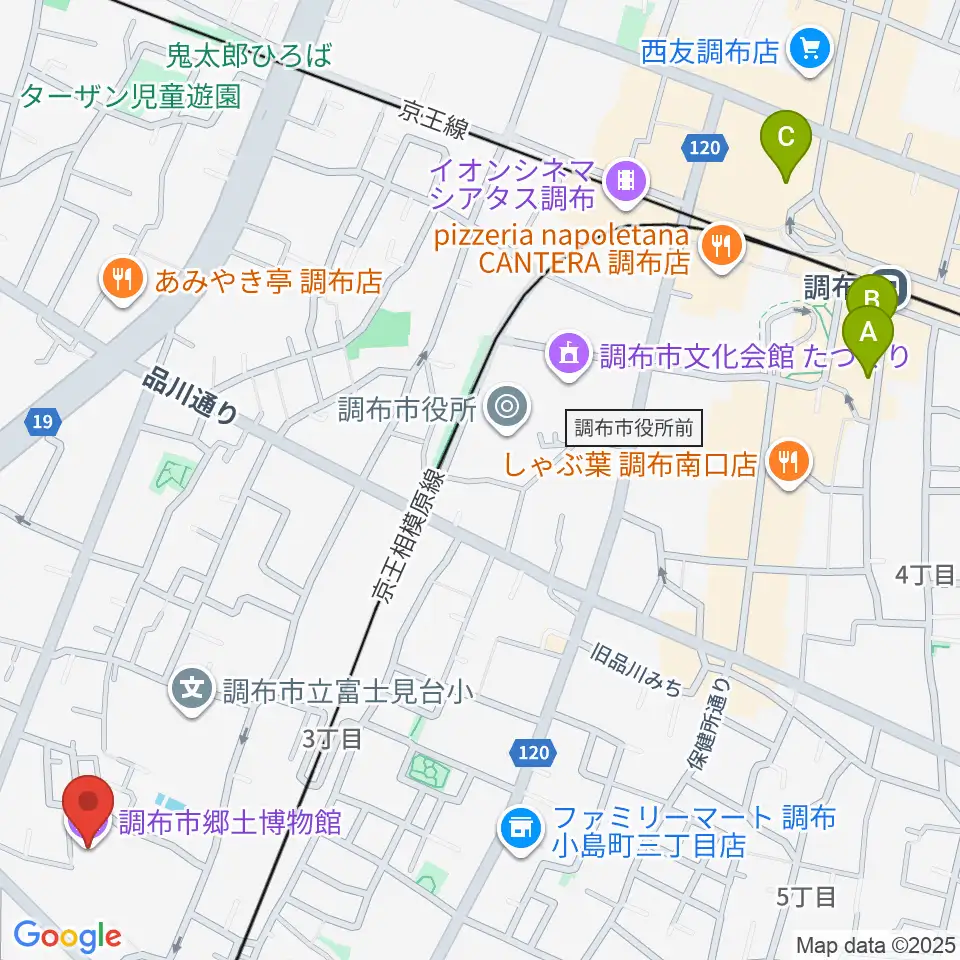 調布市郷土博物館周辺のホテル一覧地図
