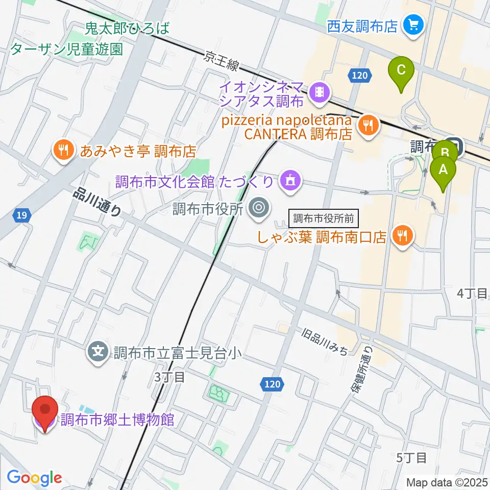 調布市郷土博物館周辺のホテル一覧地図