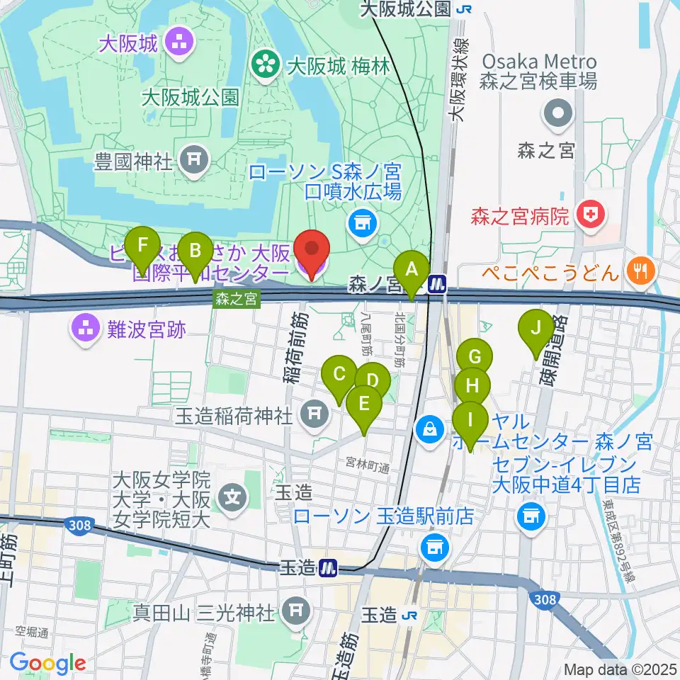 ピースおおさか 大阪国際平和センター周辺のホテル一覧地図