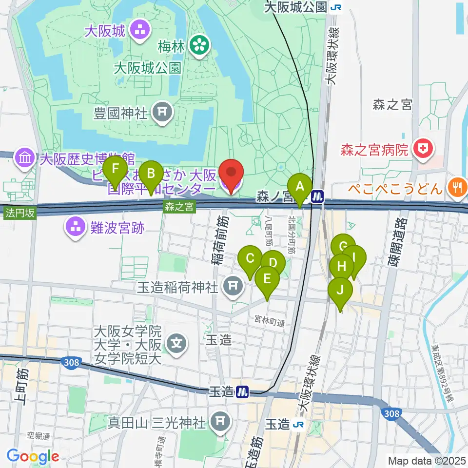 ピースおおさか 大阪国際平和センター周辺のホテル一覧地図