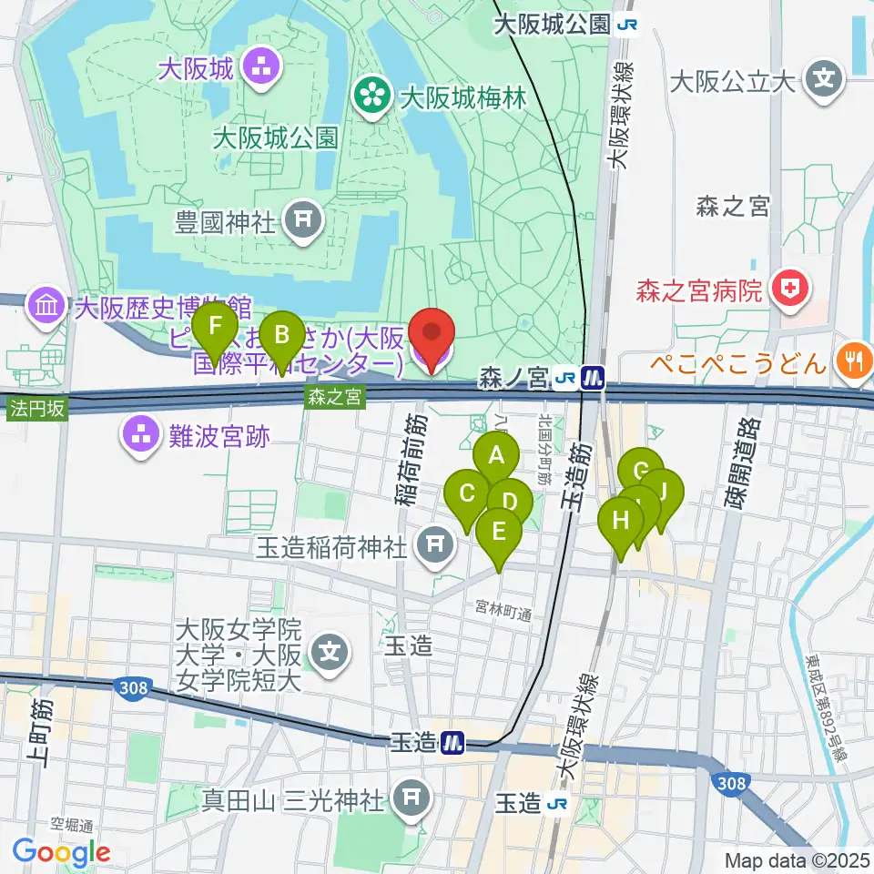 ピースおおさか 大阪国際平和センター周辺のホテル一覧地図