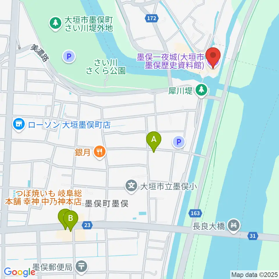 墨俣一夜城（大垣市墨俣歴史資料館）周辺のホテル一覧地図