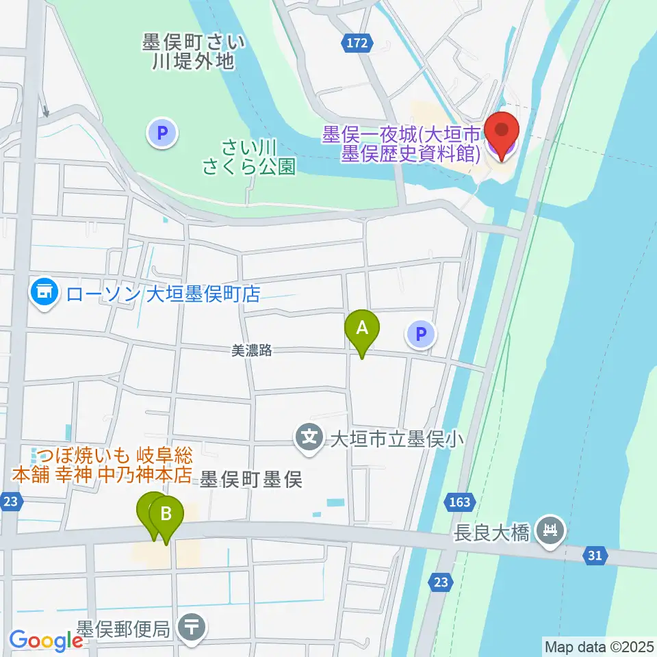 墨俣一夜城(大垣市墨俣歴史資料館)周辺のホテル一覧地図