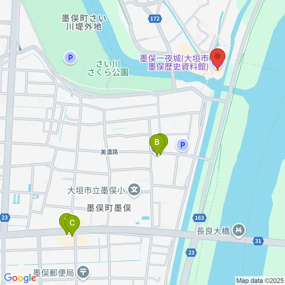 墨俣一夜城(大垣市墨俣歴史資料館)周辺のホテル一覧地図