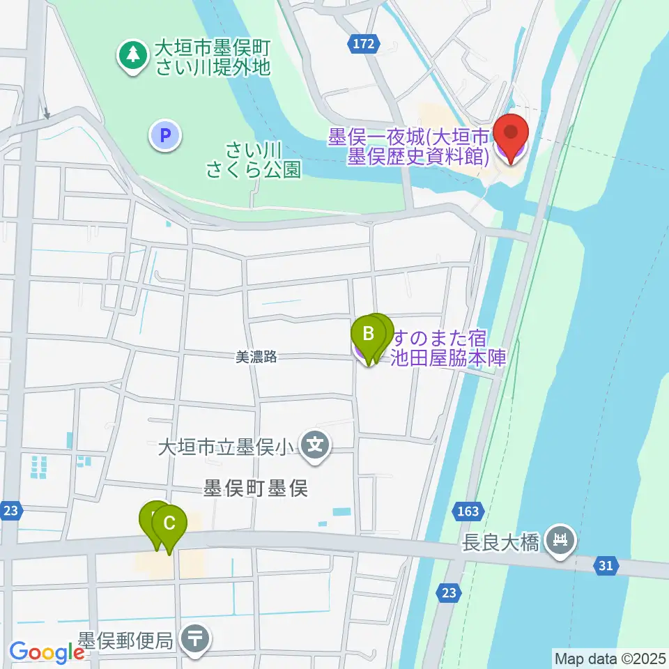 墨俣一夜城(大垣市墨俣歴史資料館)周辺のホテル一覧地図