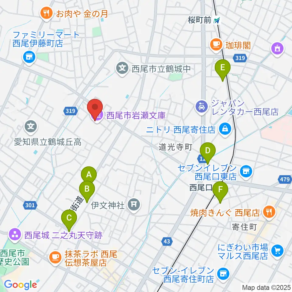 西尾市岩瀬文庫周辺のホテル一覧地図