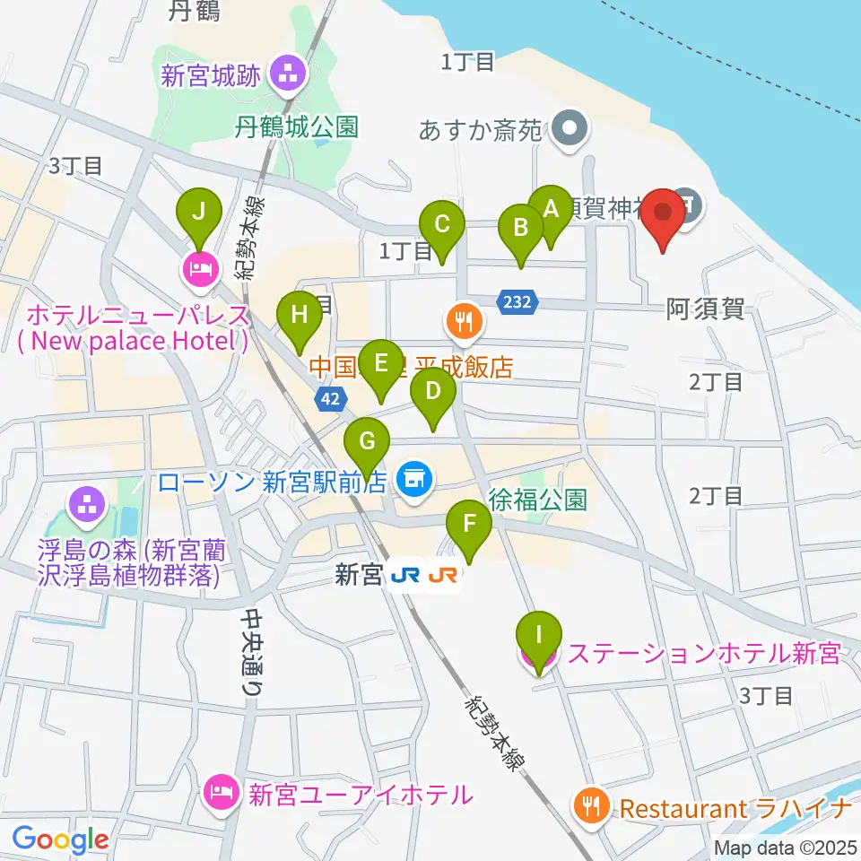 新宮市立歴史民俗資料館周辺のホテル一覧地図