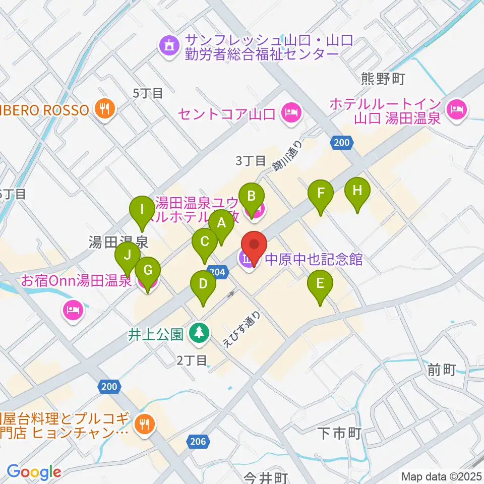 中原中也記念館周辺のホテル一覧地図