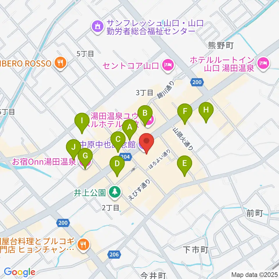 中原中也記念館周辺のホテル一覧地図
