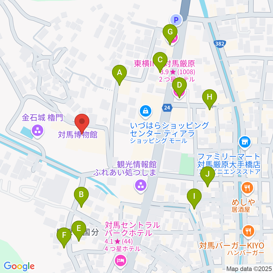 対馬博物館周辺のホテル一覧地図