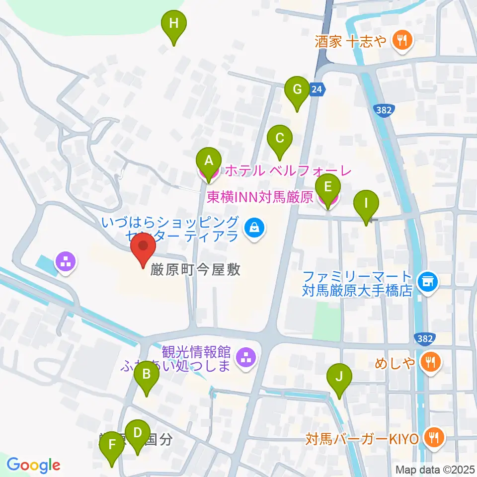 対馬博物館周辺のホテル一覧地図