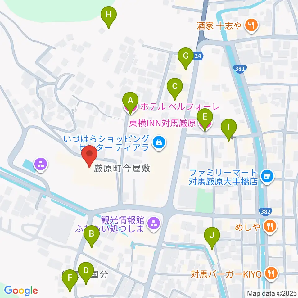 対馬博物館周辺のホテル一覧地図