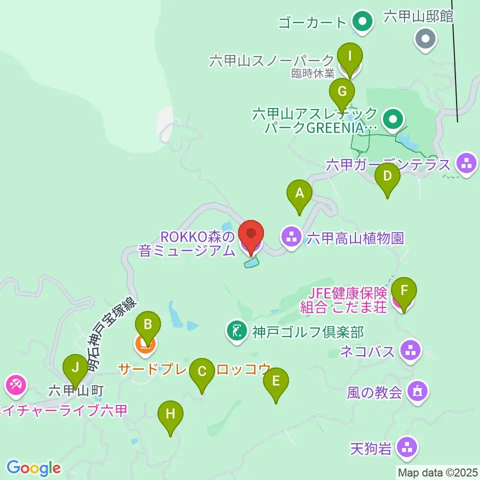 ROKKO森の音ミュージアム周辺のホテル一覧地図