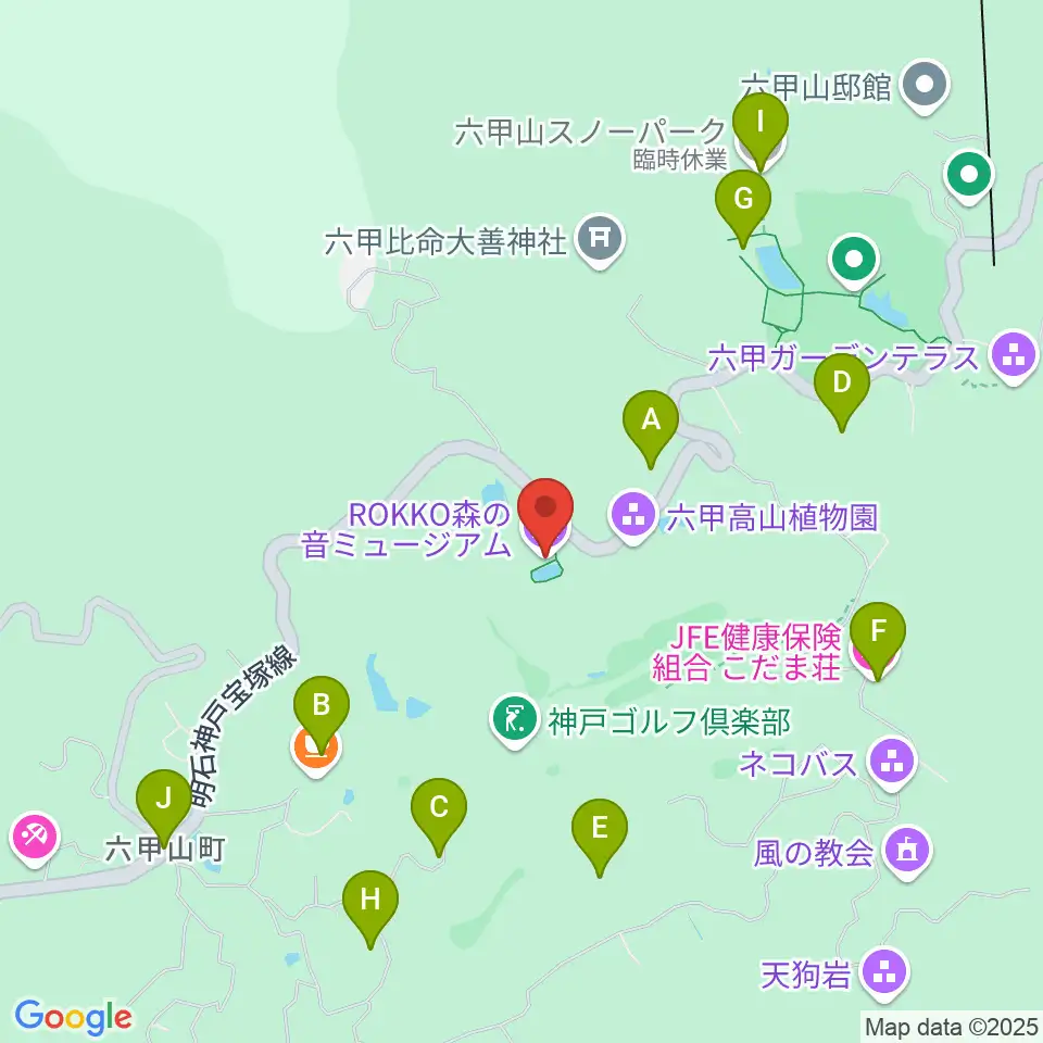 ROKKO森の音ミュージアム周辺のホテル一覧地図
