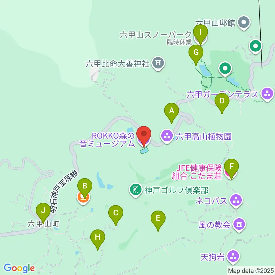 ROKKO森の音ミュージアム周辺のホテル一覧地図