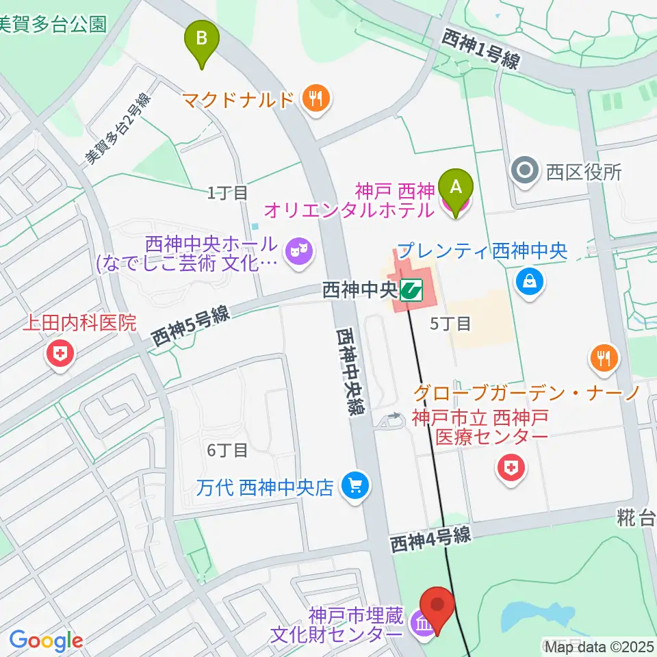 神戸市埋蔵文化財センター周辺のホテル一覧地図