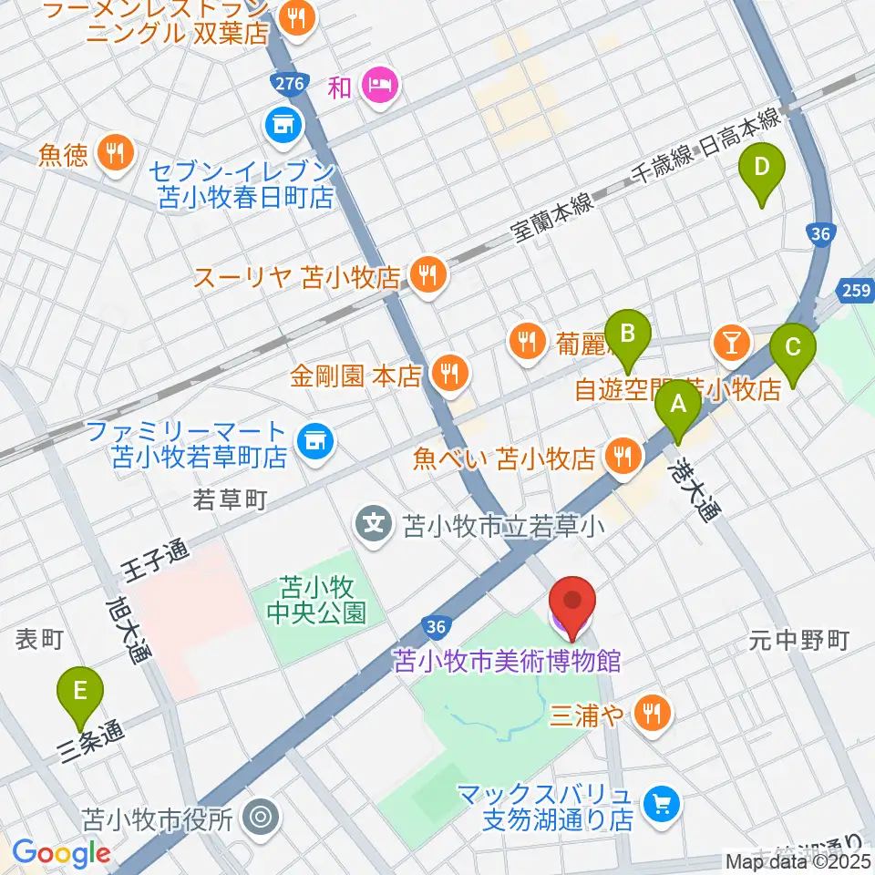 苫小牧市美術博物館周辺のホテル一覧地図