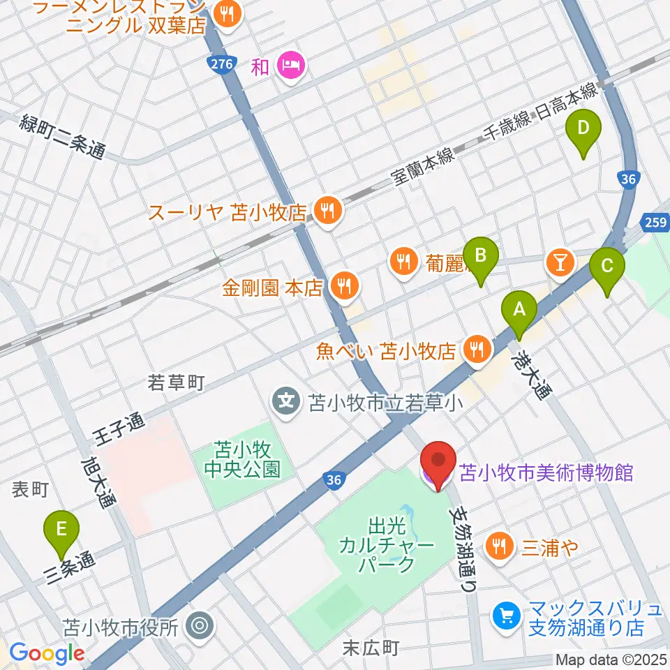 苫小牧市美術博物館周辺のホテル一覧地図