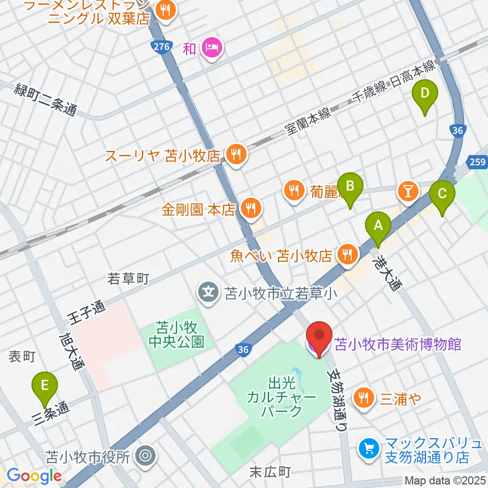 苫小牧市美術博物館周辺のホテル一覧地図
